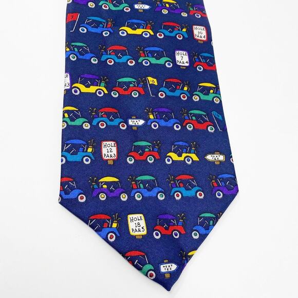 ALYNN Vintage Navy Blue "Sunday Driver" 100% Silk Fine Novelty Golf Tie - Picture 2 of 6